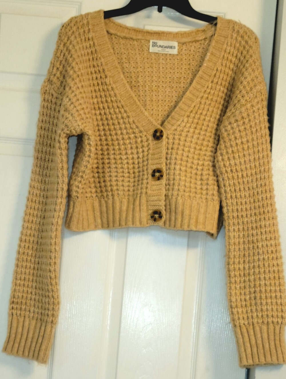 No Boundaries Waffle Knit V-Neck Button Cardigan